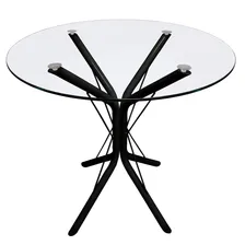 Mesa Jantar Ana 90cm Redonda Vidro Temperado Base Preto Metal JT HOME Foto  mini 1