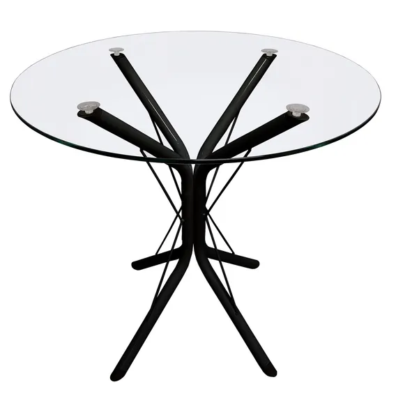 Mesa Jantar Ana 90cm Redonda Vidro Temperado Base Preto Metal JT HOME Foto 1
