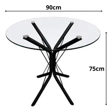 Mesa Jantar Ana 90cm Redonda Vidro Temperado Base Preto Metal JT HOME Foto mini 4