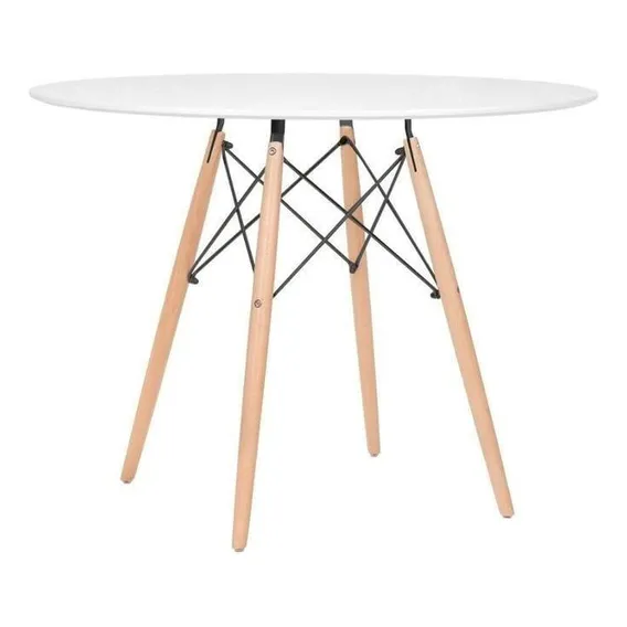 Mesa Jantar Charles Eames Eiffel Wood Tampo Madeira 90cm Mdf Cor da tampa Branco Foto 1
