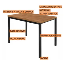 Mesa Jantar Ciplafe Flex Tubo Preto Fosco Tampo Madeira Amêndoa 1,10M 4 Lugares Foto mini  2