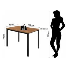 Mesa Jantar Ciplafe Flex Tubo Preto Fosco Tampo Madeira Amêndoa 1,10M 4 Lugares Foto mini  3