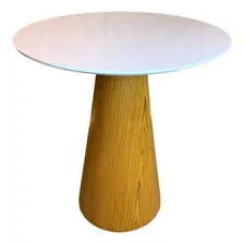 Mesa Jantar Cone 60cm Tampo Laca Branca Base Madeira Freij贸 Foto mini 2
