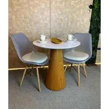 Mesa Jantar Cone 60cm Tampo Laca Branca Base Madeira Freij贸 Foto mini 1