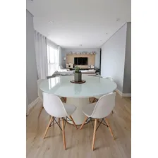 Mesa Jantar Cone Redonda 100cm Tampo Laca, Base Laca + Vidro Cor da tampa Branco ou Preto Cor dos pés Branco off white preto Foto mini 1
