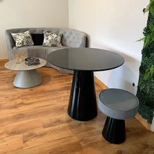 Mesa Jantar Cone Redonda 90cm Tampo Laca Ou Madeira Cor Da Tampa Laca Preta Foto mini 3