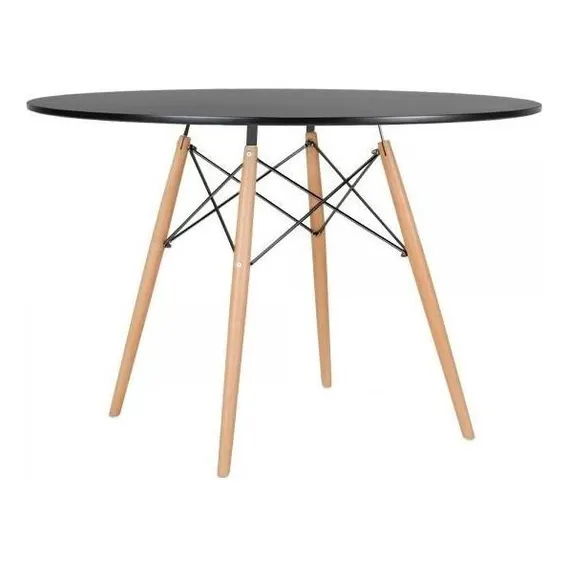 Mesa Jantar Redonda Eames Wood Cozinha Mdf 120 Cm Preto Foto 1
