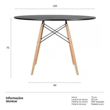 Mesa Jantar Redonda Eames Wood Cozinha Mdf 120 Cm Preto Foto mini 4