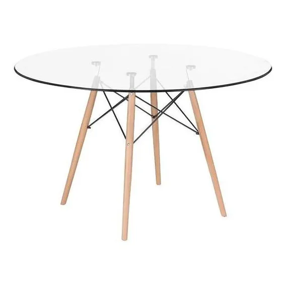 Mesa Jantar Redonda Eames Wood Tampo Vidro Incolor 120 Cm Foto 1