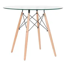 Mesa Jantar Redonda Eames Wood Tampo Vidro Incolor 90 Cm Av Foto mini 1