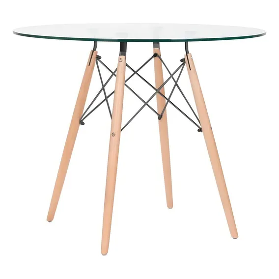 Mesa Jantar Redonda Eames Wood Tampo Vidro Incolor 90 Cm Av Foto 1