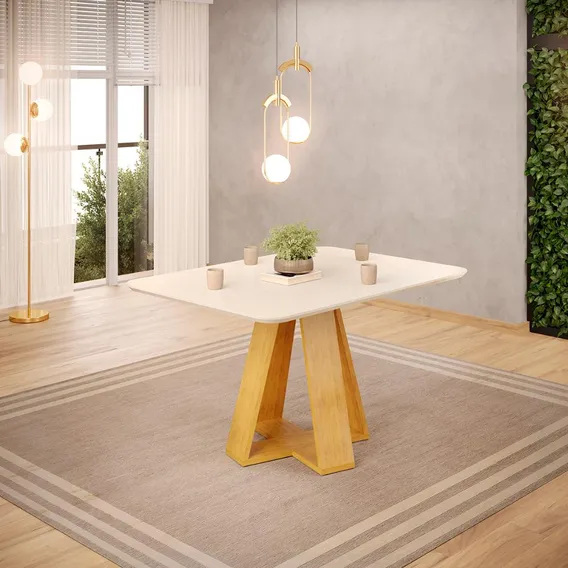 Mesa Jantar Retangular Tampo 120x90 Dj M贸veis Kiara Cedro Off White Foto 1
