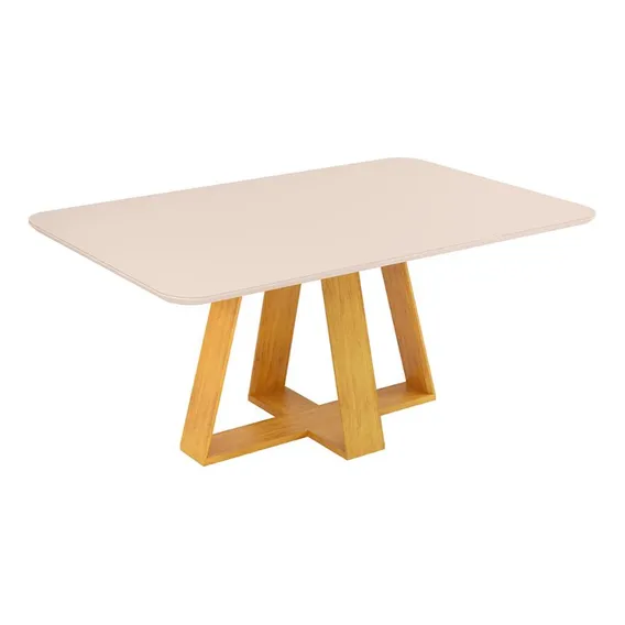 Mesa Jantar Retangular Tampo 160x90 DJ M贸veis Kiara Cedro Off White Foto 1