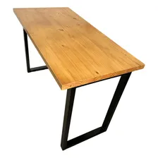 Mesa Jantar Rústica Retangular Tampo Madeira Maciça E Pés Aço Industrial Foto  mini 1
