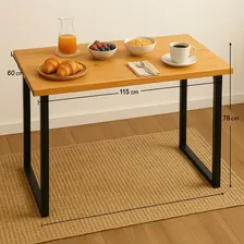 Mesa Jantar Rústica Retangular Tampo Madeira Maciça E Pés Aço Industrial Foto mini 4
