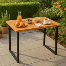 Mesa Jantar Rústica Retangular Tampo Madeira Maciça E Pés Aço Industrial Foto mini  3