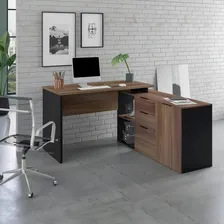 Mesa L Diretor Escrit贸rio Home Office 150x150 Marrom Preto Foto mini 1