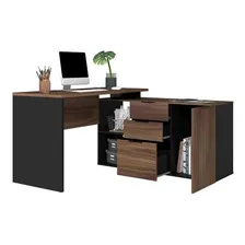 Mesa L Diretor Escrit贸rio Home Office 150x150 Marrom Preto Foto mini 2
