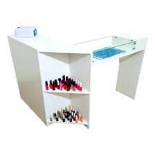 Mesa L Recepção Vidro Esmalteiro Atendimento Cor Branco Foto  mini 1