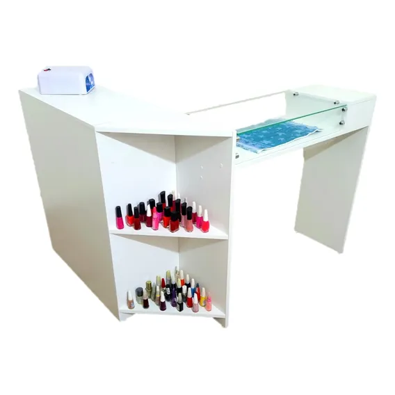 Mesa L Recepção Vidro Esmalteiro Atendimento Cor Branco Foto 1