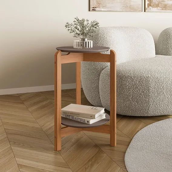 Mesa Lateral Mdf Com Pés De Madeira Maciça Lizz Fbwt Foto 1