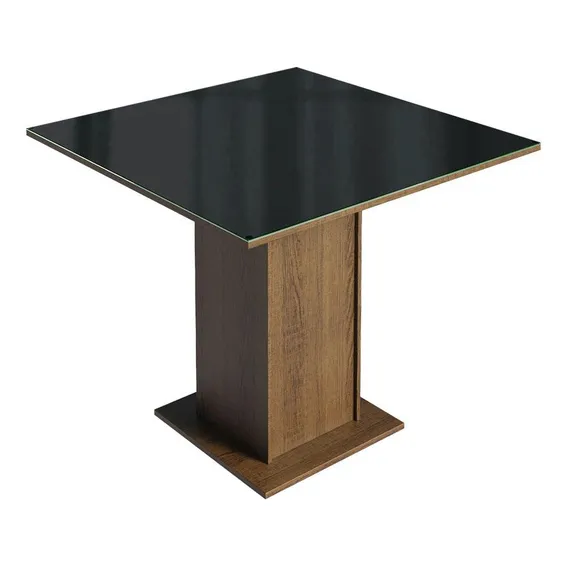 Mesa Madesa Quadrada Tampo De Vidro 5363 Rustic/preto Tampa Preto Pés Rustic Foto 1
