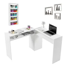 Mesa Manicure Em L + Expositor Esmalte + 3 Nichos Cor Branco Foto  mini 1