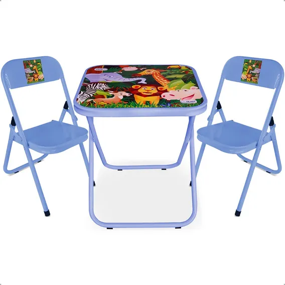 Mesa Mesinha Didatica Infantil Com 2 Cadeiras Crianças Cor Azul Foto 1