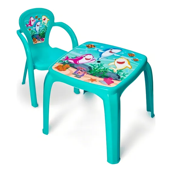 Mesa Mesinha Infantil Tubarão Com Cadeira Plástica Foto 1