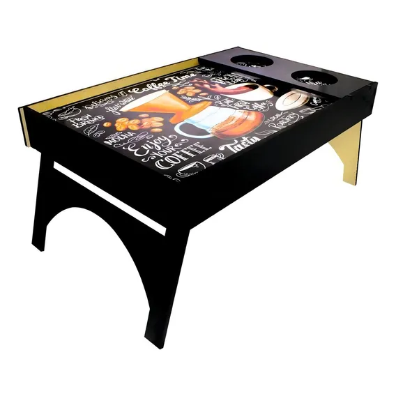 Mesa Multiuso Café Manhã Cama Bandeja Decorada Porta Copo Foto 1