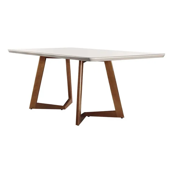 Mesa Munique 180cm Madeira E Vidro Mobillare Tampa Imbuia/cinamomo Foto 1