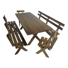 Mesa Para Churrasco Conjunto Madeira Maciça 1 Mesa 4 Bancos Cor Conjunto Churrasco Imbuia Foto mini 1