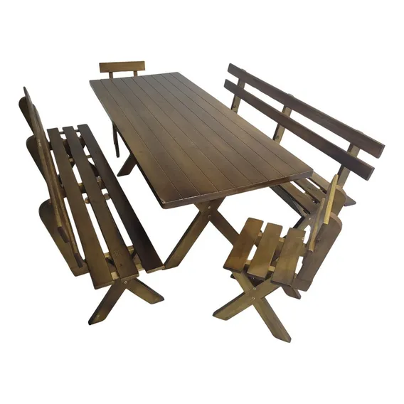 Mesa Para Churrasco Conjunto Madeira Maciça 1 Mesa 4 Bancos Cor Conjunto Churrasco Imbuia Foto 1