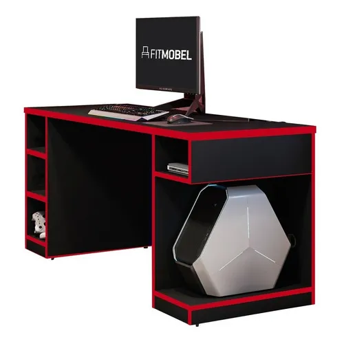 Mesa Para Computador Notebook Gamer Pro Preto/vermelho - Fit Foto 1