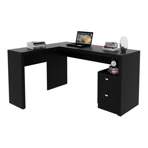 Mesa Para Escritório 2 Gavetas Me4129 Preto - Tecno Mobili Foto 1