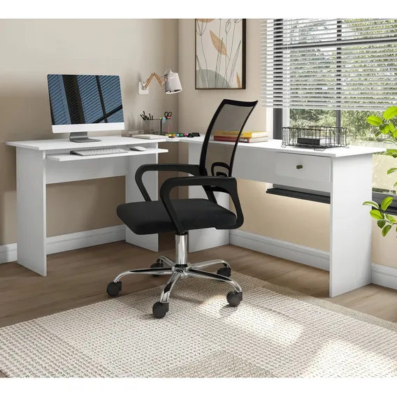Mesa Para Escrit贸rio Em L 1 Gaveta Max Zanzini Foto 1