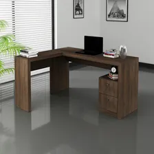 Mesa Para Escritório Em L 2 Gavetas Me4129 Tecno Dj Cor Rústico Foto mini 1