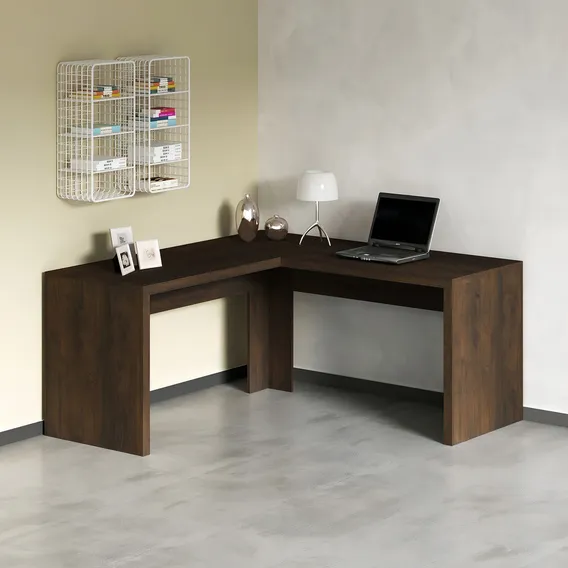 Mesa Para Escritório Em L Angular Me4116 Tecno Mobili Cewt Cor Rústico Foto 1