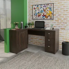 Mesa Para Escritório Em L Com 3 Gavetas E Armários Wt Foto mini 2