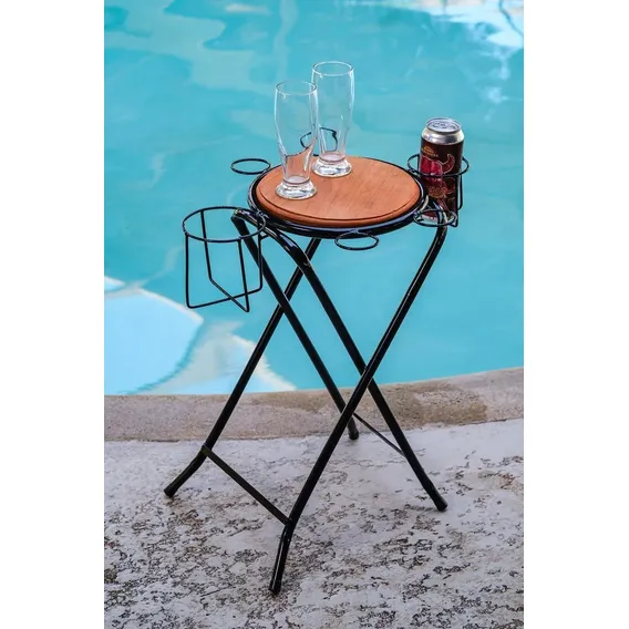 Mesa Petisqueira Ferro E Madeira Porta Cerveja Cor Preto Foto 1