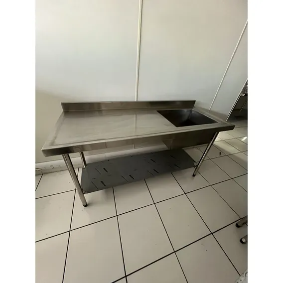 Mesa Pia Aço Inox 130x60x85 Uma Cuba Direita E Prateleira Foto 1