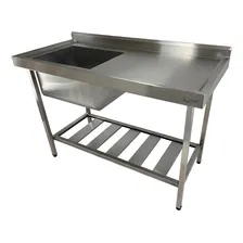 Mesa Pia Inox Industrial 120x60x90 Cuba 50x40x30 Esquerda Foto mini  2