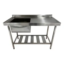 Mesa Pia Inox Industrial 120x60x90 Cuba 50x40x30 Esquerda Foto  mini 1