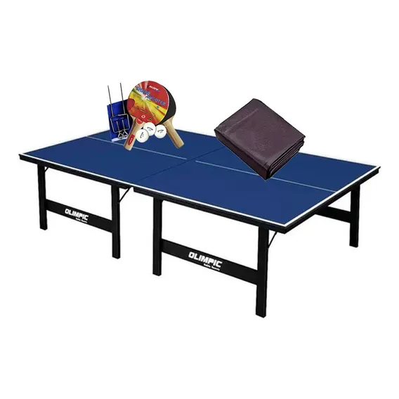 Mesa Ping Pong Olimpic 1014 + Kit Completo 5030 + Capa Cor Azul Foto 1