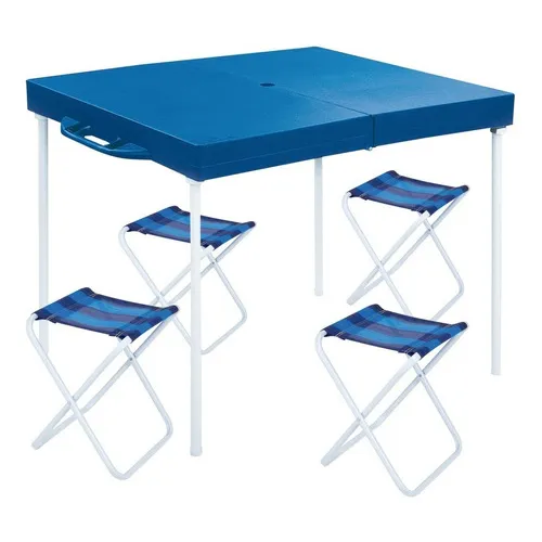 Mesa Prática Com Banquetas Camping Em Forma De Maleta Mor Cor Azul Foto 1