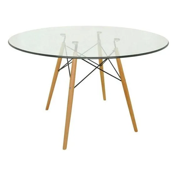 Mesa Redonda Tampo Vidro E Base Madeira Eiffel Rivatti Wt Foto 1