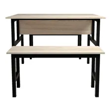 Mesa Refeit贸rio 4 Lugares Com 2 Bancos Metal Wood Design Foto mini 4