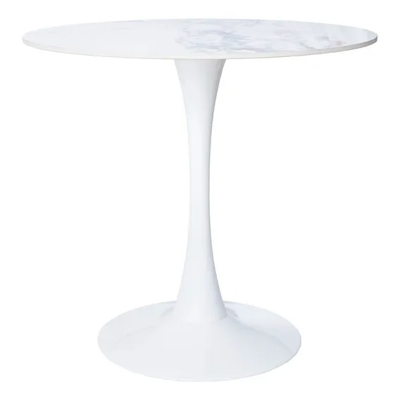 Mesa Saarinen Tulipa Redonda Mármore Artificial 80cm Branco Foto 1