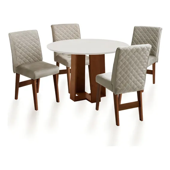 Mesa Sala De Jantar 4 Cadeiras Redonda 1,03m Cedro/off White Foto 1
