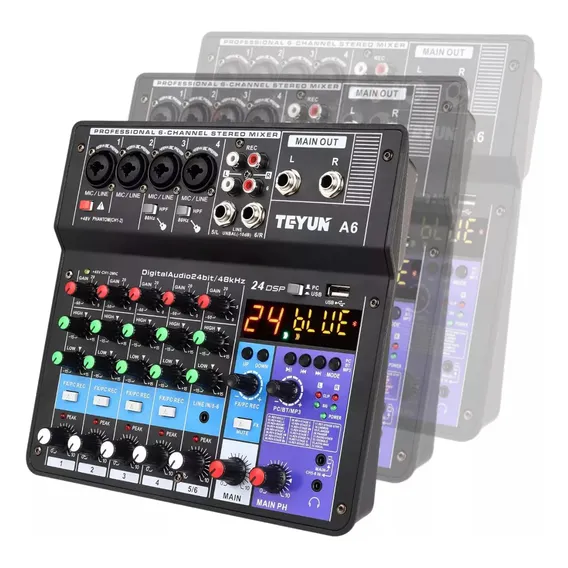 Mesa Som Interface Usb Bluethooth Phantom Power 6 Canais Blutu Teyun, A6 220V Foto 1